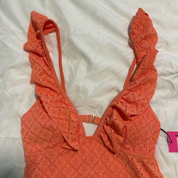 Betsey Johnson Deep V Swimsuit with Ruffled Trim - Picture 2 of 15